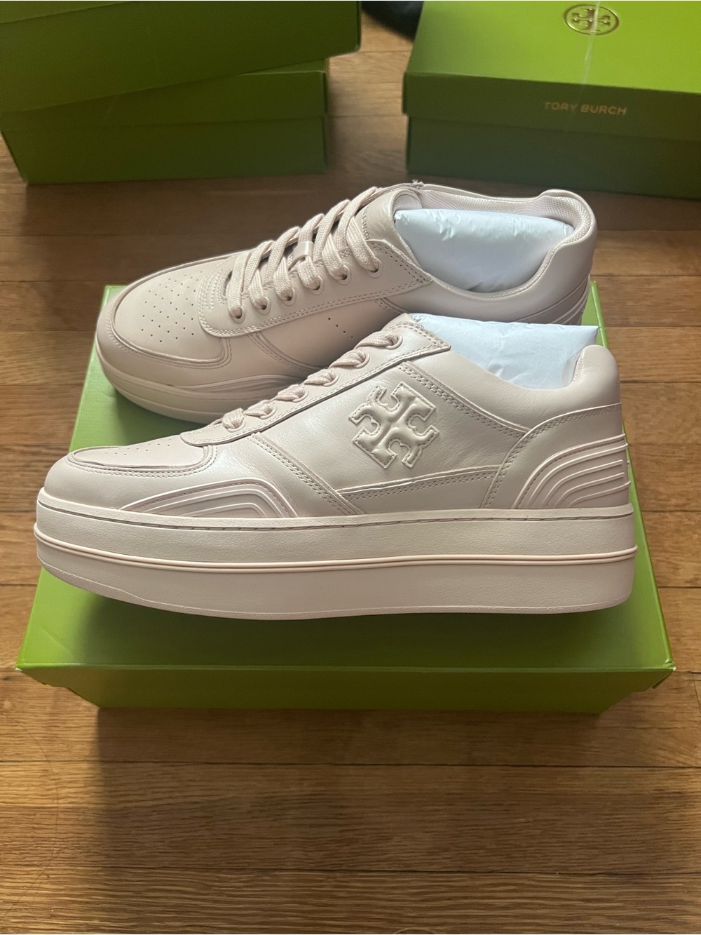 Tory Burch Women's Clover Platform Leather Sneakers in Blush Pink Size: 9 NIB